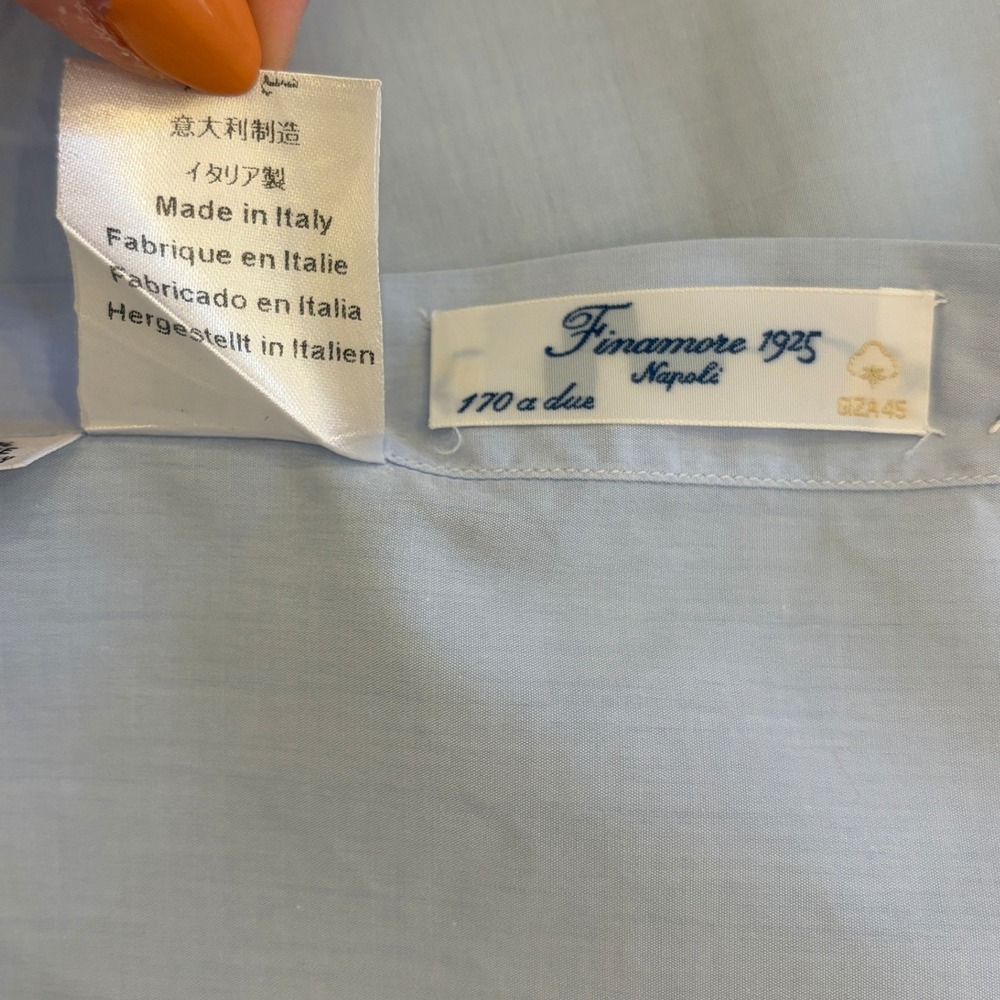 Finamore 1925 Napoli Dress Shirt Mens 18/45 Button Up Italy Cotton Light Blue - Picture 10 of 16